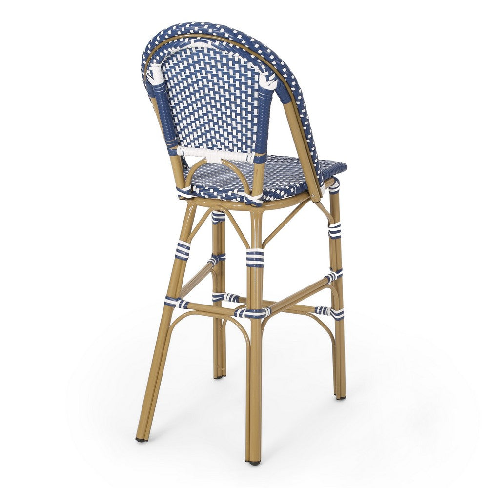 Meso Outdoor Barstool Chair Set of 2 | White Blue Wicker Woven | Brown