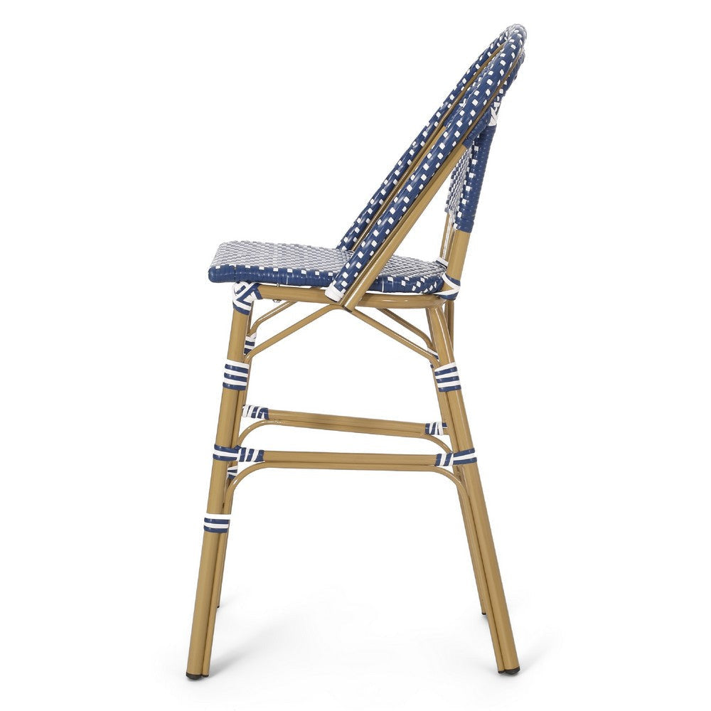 Meso Outdoor Barstool Chair Set of 2 | White Blue Wicker Woven | Brown BM335372