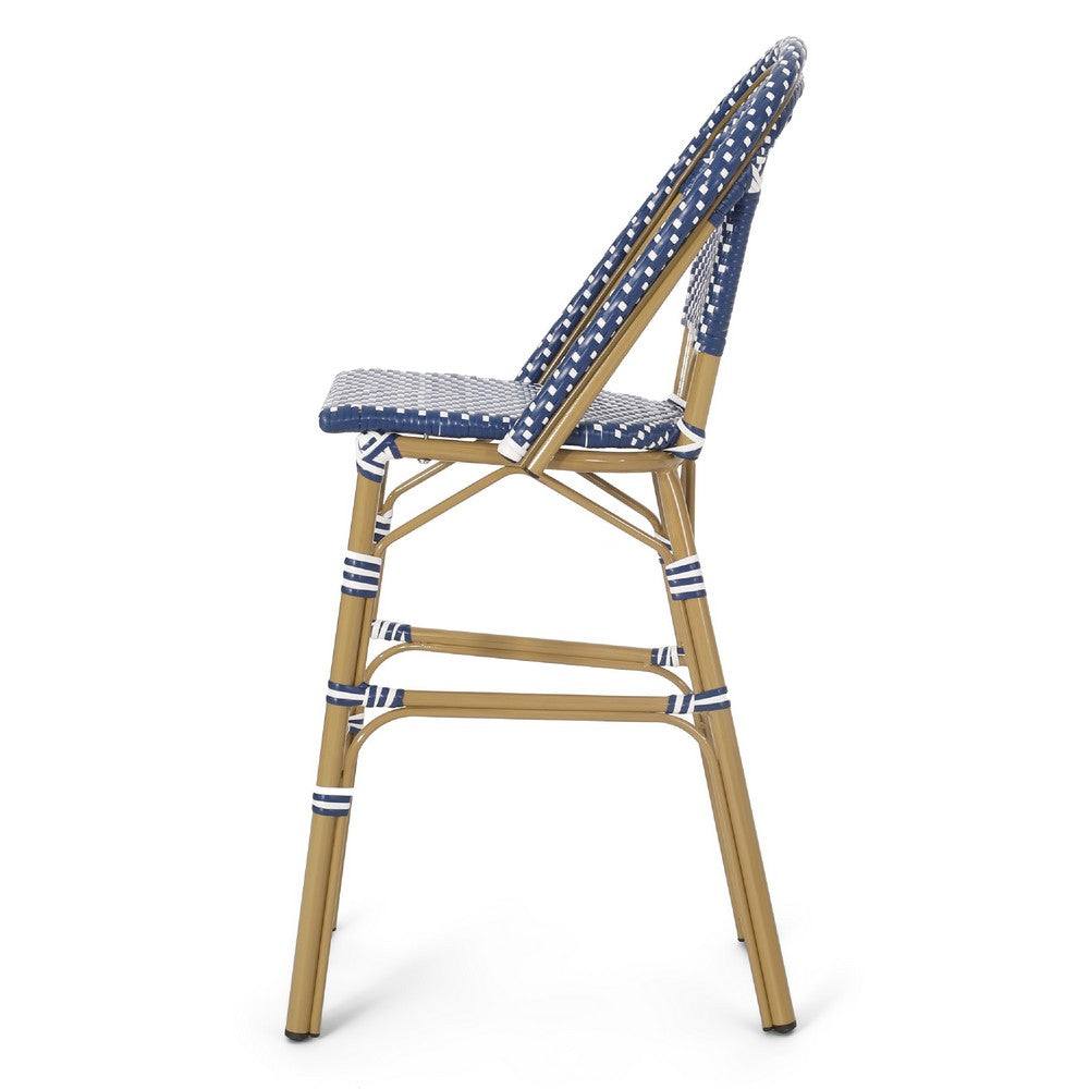 Meso Outdoor Barstool Chair Set of 2 | White Blue Wicker Woven | Brown