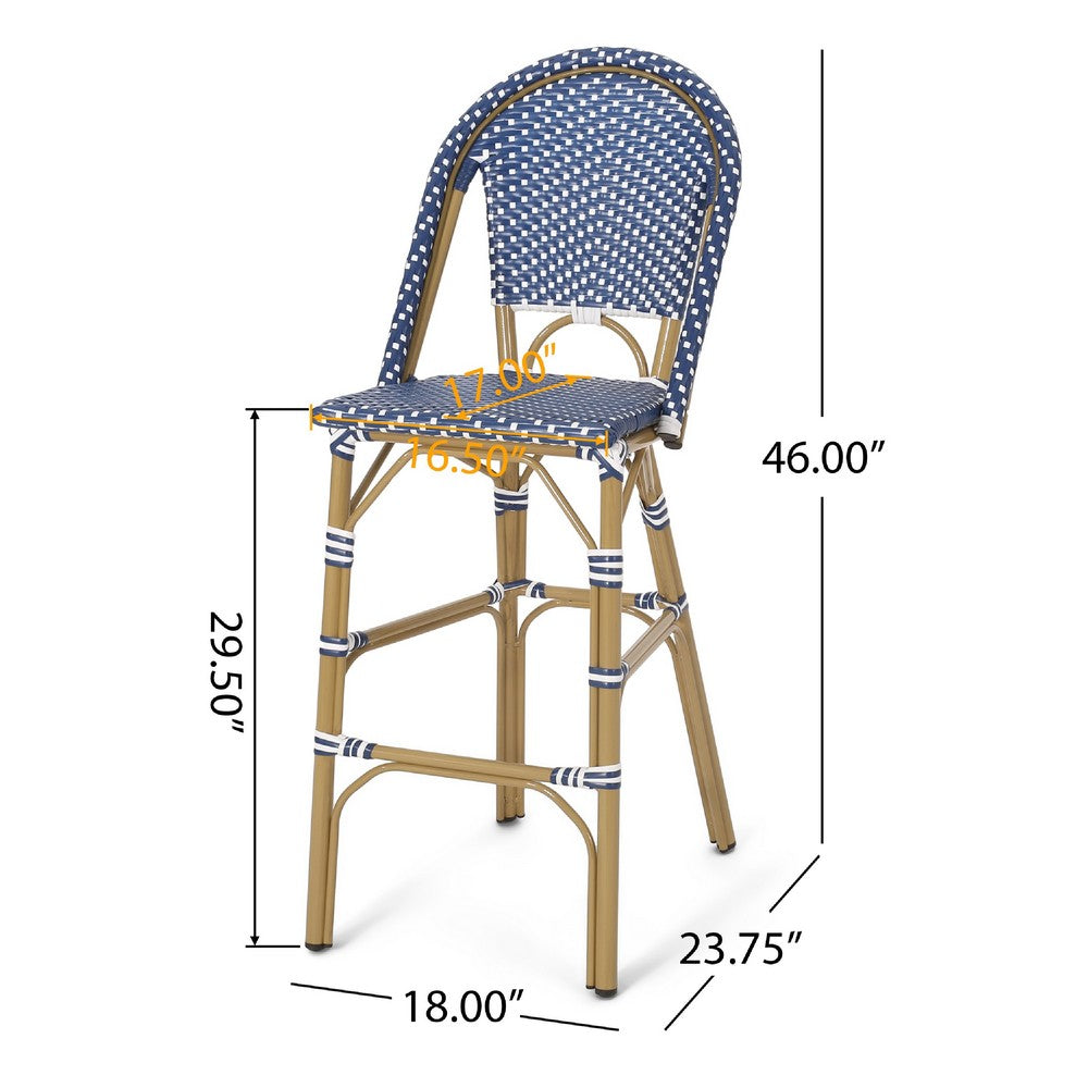 Meso Outdoor Barstool Chair Set of 2 | White Blue Wicker Woven | Brown