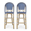Meso Outdoor Barstool Chair Set of 2 | White Blue Wicker Woven | Brown