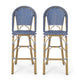 Meso Outdoor Barstool Chair Set of 2 | White Blue Wicker Woven | Brown