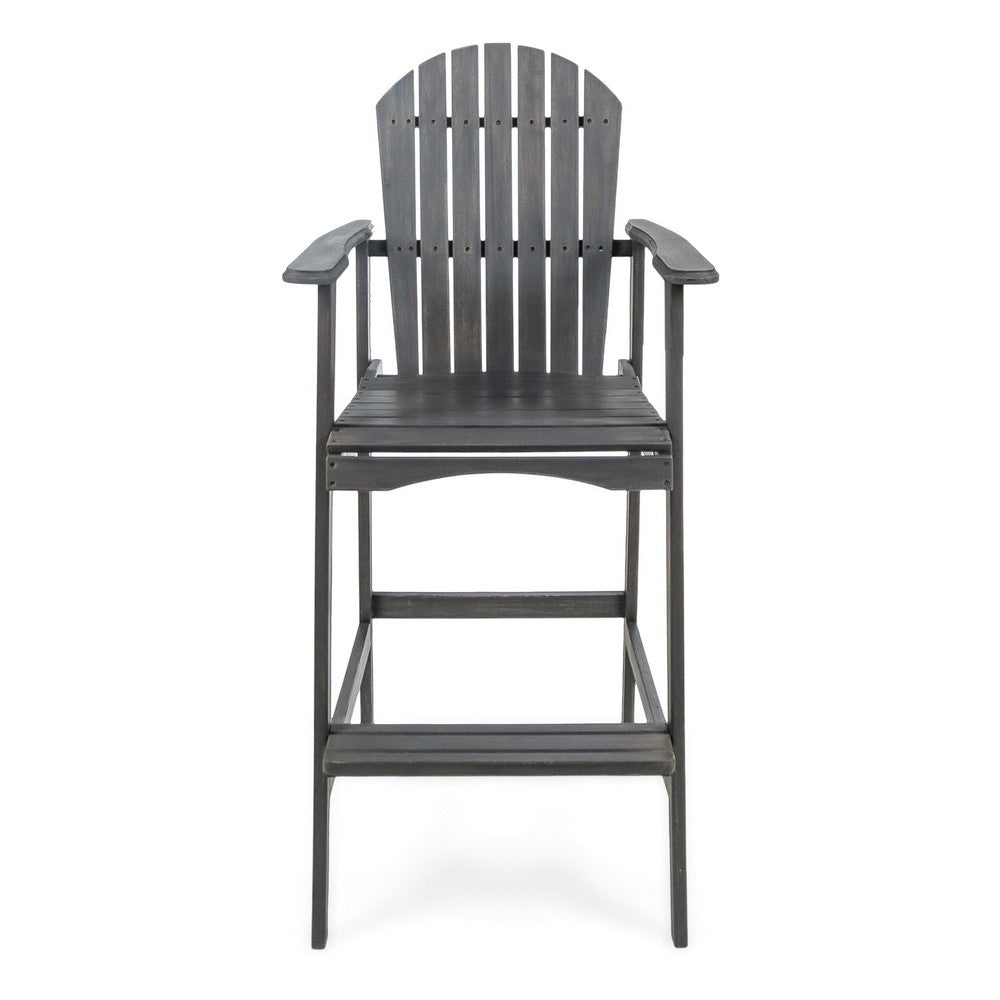 Outdoor Barstool Chair Set of 2 | Rustic Slatted Back | Dark Gray Wood