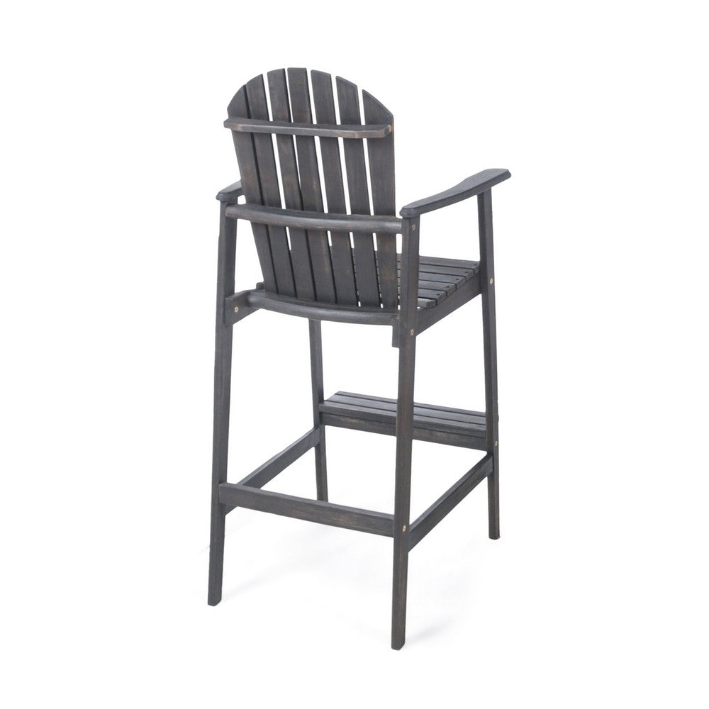 Outdoor Barstool Chair Set of 2 | Rustic Slatted Back | Dark Gray Wood