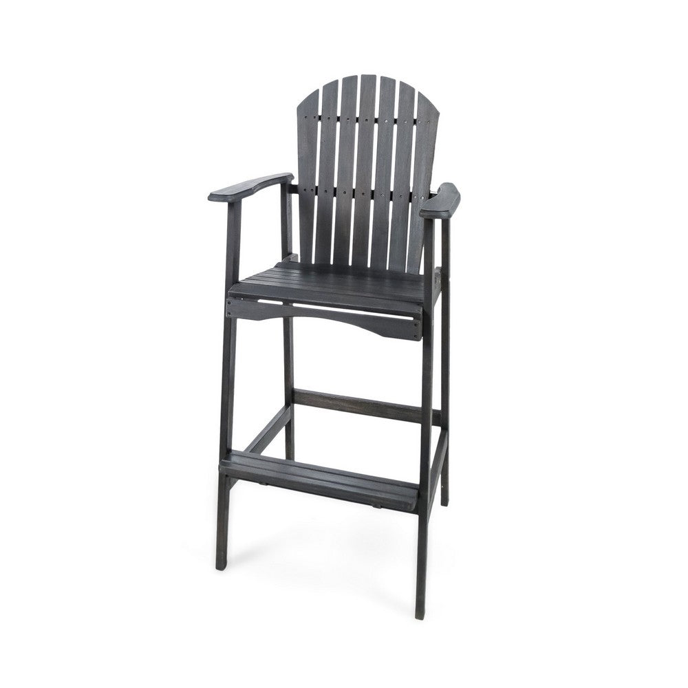 Outdoor Barstool Chair Set of 2 | Rustic Slatted Back | Dark Gray Wood