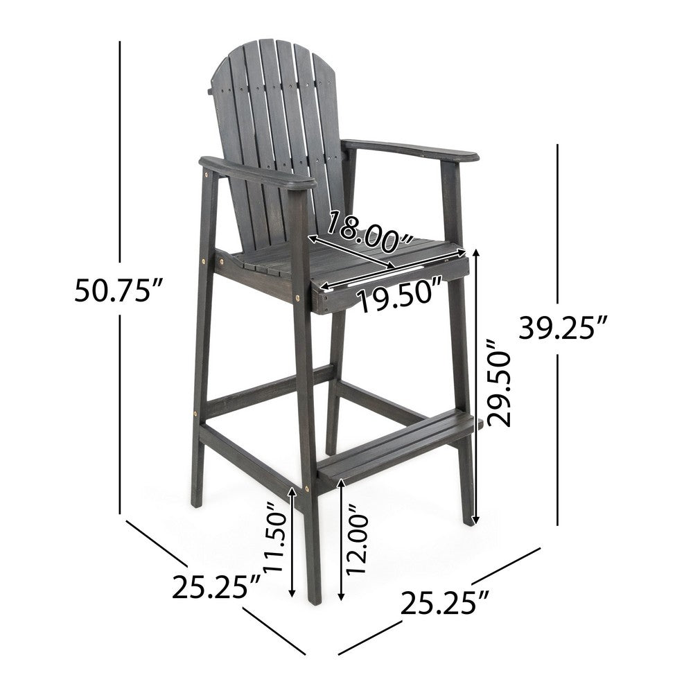 Outdoor Barstool Chair Set of 2 | Rustic Slatted Back | Dark Gray Wood