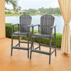 Outdoor Barstool Chair Set of 2 | Rustic Slatted Back | Dark Gray Wood