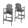 Outdoor Barstool Chair Set of 2 | Rustic Slatted Back | Dark Gray Wood