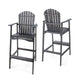 Outdoor Barstool Chair Set of 2 | Rustic Slatted Back | Dark Gray Wood