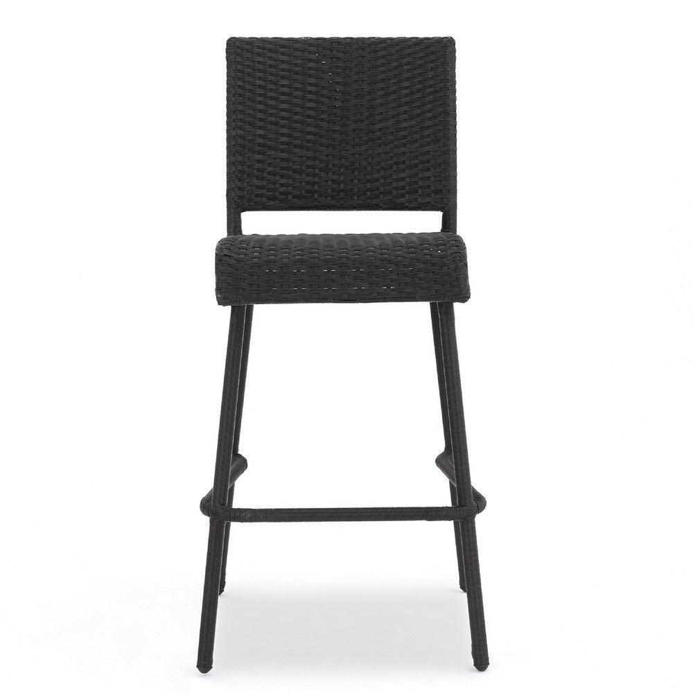 Outdoor Barstool Chair Set of 2 | Rattan Woven Seat | Dark Brown Iron BM335375