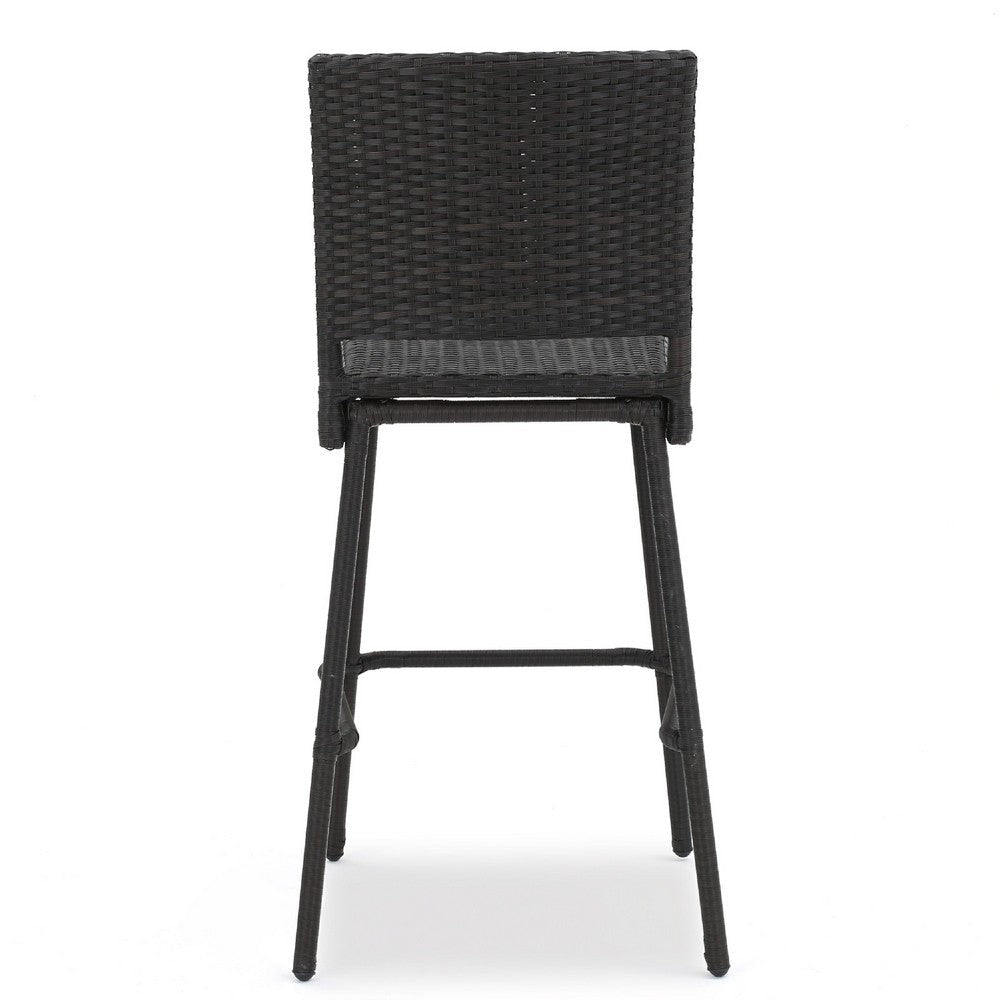 Outdoor Barstool Chair Set of 2 | Rattan Woven Seat | Dark Brown Iron BM335375