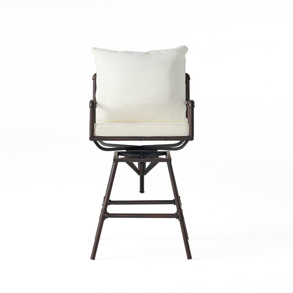 Outdoor Swivel Barstool Chair | White Cushion | Rustic Bronze Iron BM335376