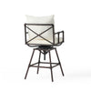 Outdoor Swivel Barstool Chair | White Cushion | Rustic Bronze Iron BM335376