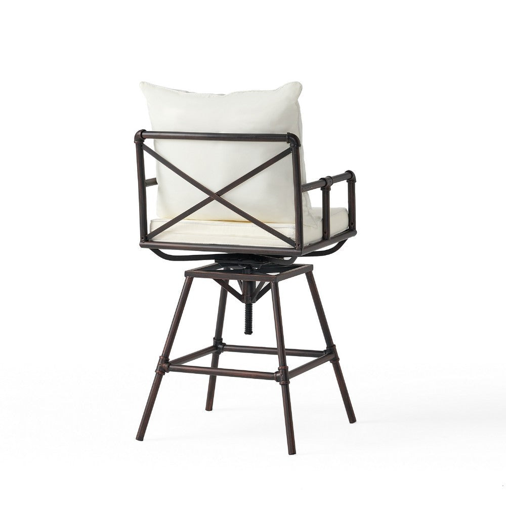 Outdoor Swivel Barstool Chair | White Cushion | Rustic Bronze Iron BM335376