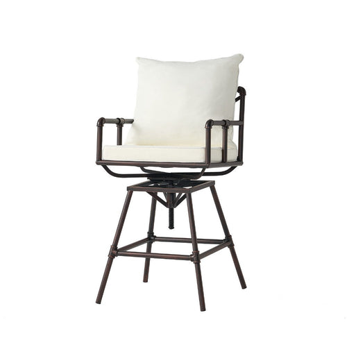 Outdoor Swivel Barstool Chair | White Cushion | Rustic Bronze Iron