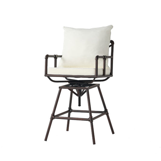 Outdoor Swivel Barstool Chair | White Cushion | Rustic Bronze Iron