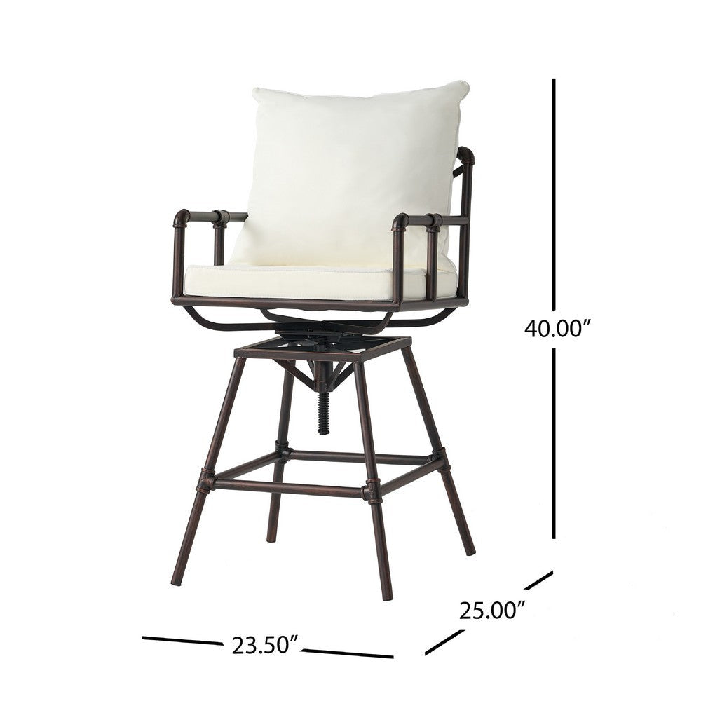 Outdoor Swivel Barstool Chair | White Cushion | Rustic Bronze Iron BM335376