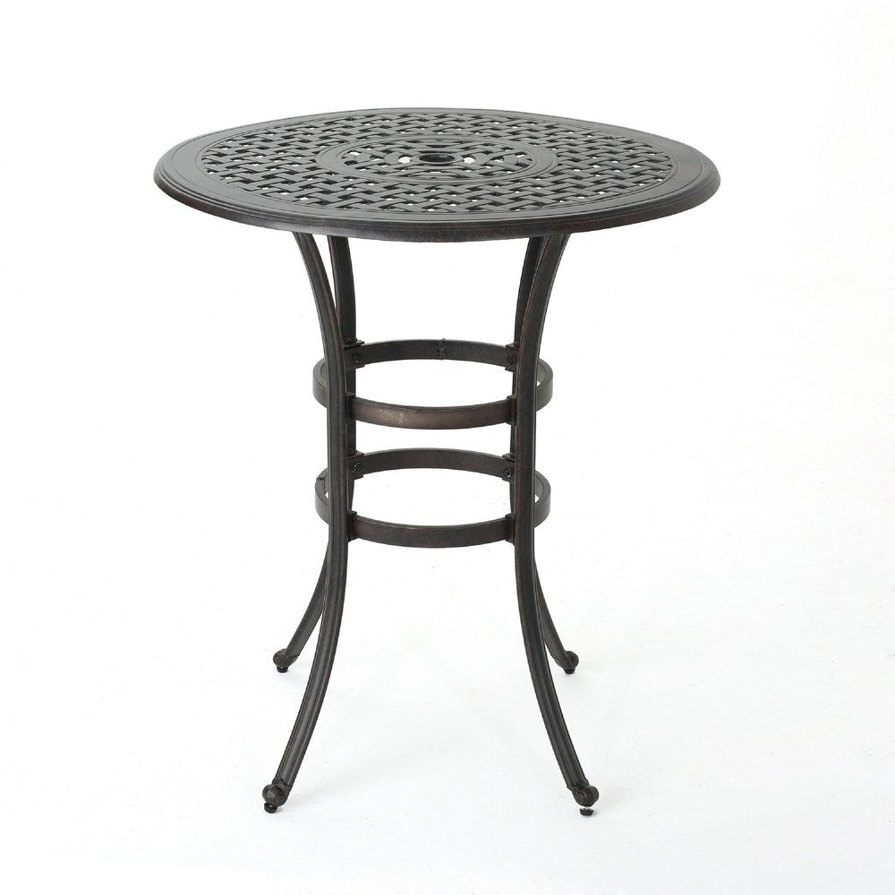 Outdoor Bistro Bar Table | 37’’ Round Carved | Antique Bronze Metal BM335378