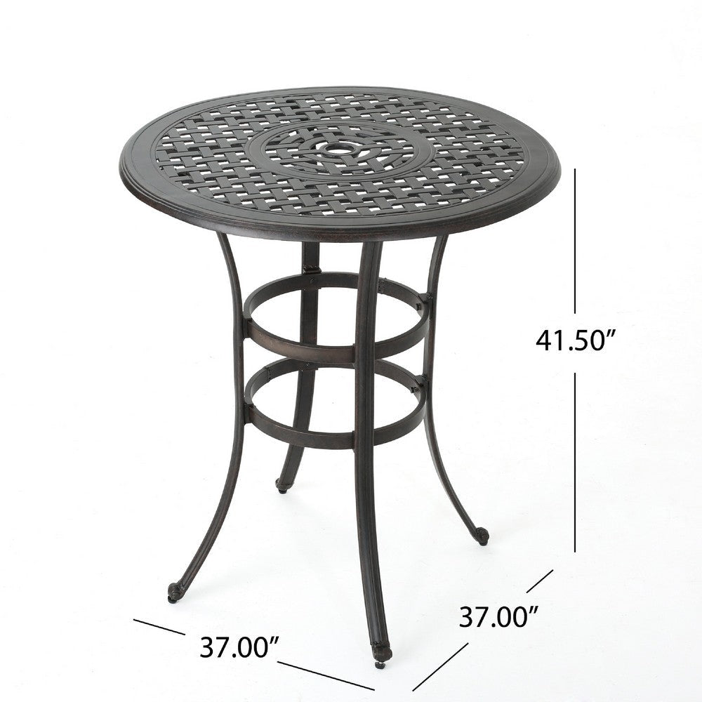 Outdoor Bistro Bar Table | 37’’ Round Carved | Antique Bronze Metal BM335378