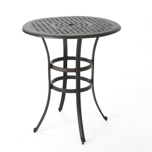 Outdoor Bistro Bar Table | 37" Round Carved | Antique Bronze Metal
