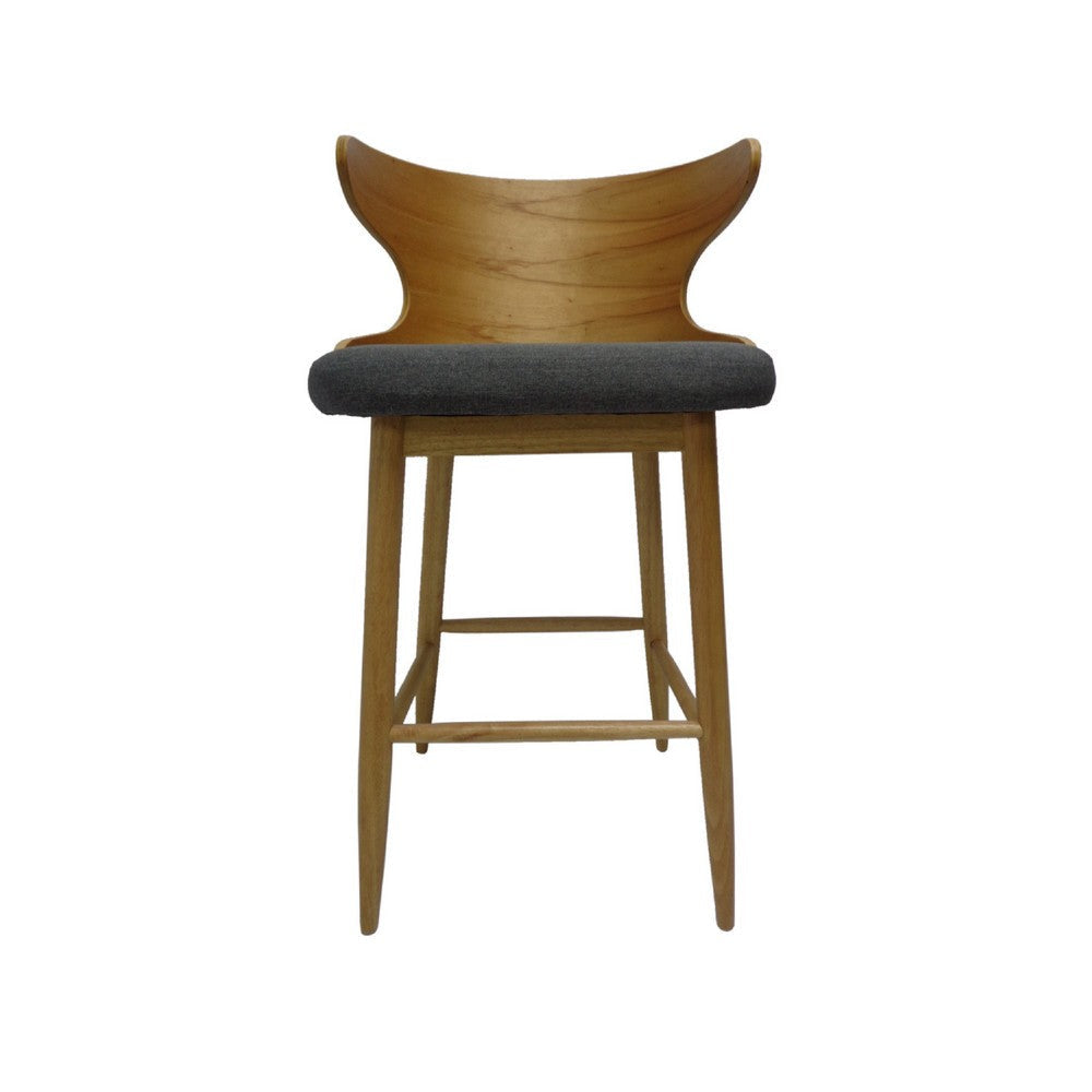Modern Bar Height Chair Set of 2 | Curved Back Charcoal Gray | Brown BM335380