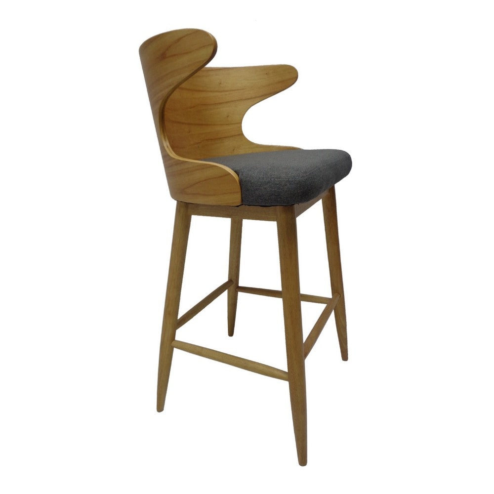 Modern Bar Height Chair Set of 2 | Curved Back Charcoal Gray | Brown
