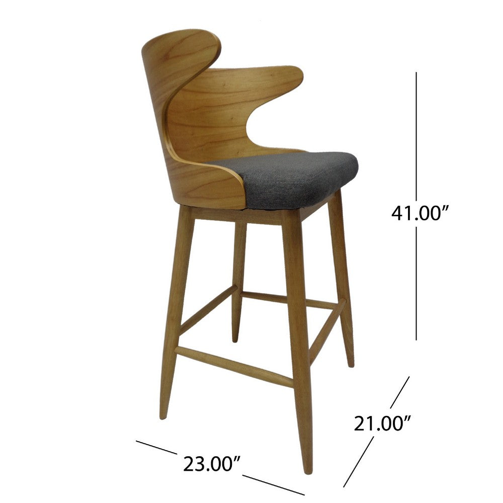 Modern Bar Height Chair Set of 2 | Curved Back Charcoal Gray | Brown