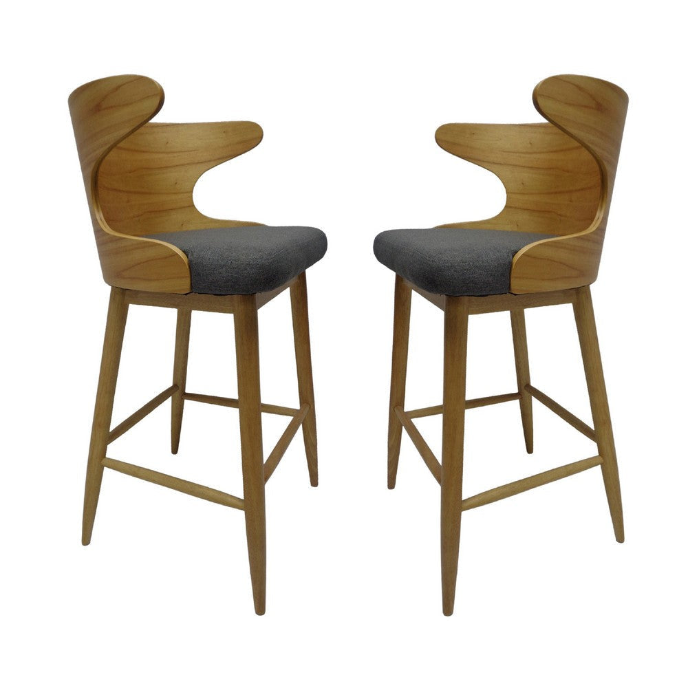 Modern Bar Height Chair Set of 2 | Curved Back Charcoal Gray | Brown
