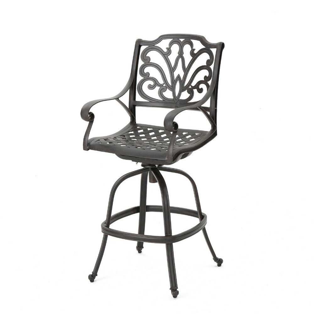 Outdoor Swivel Bar Height Chair | Ornate Bronze Aluminum Flared Base