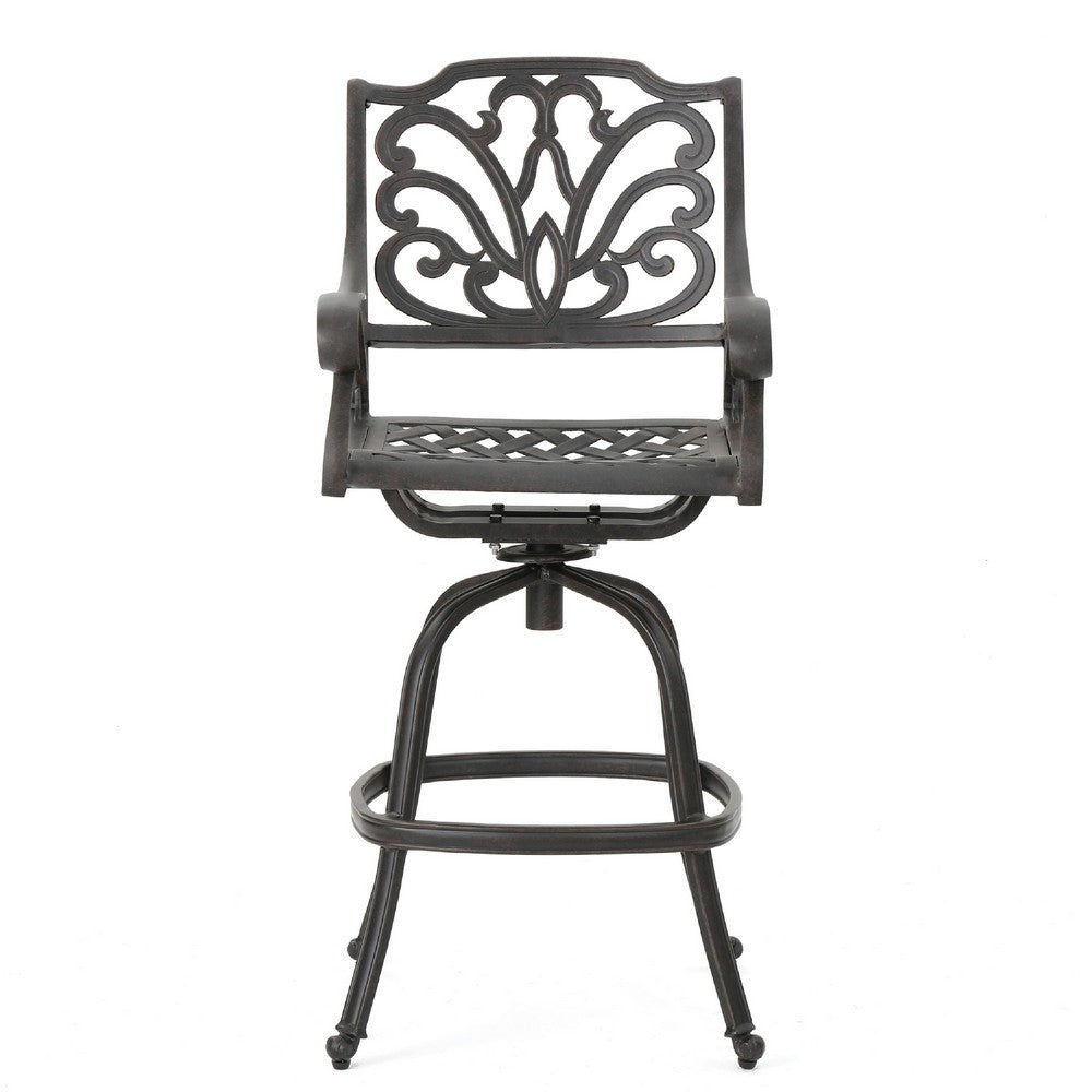 Outdoor Swivel Bar Height Chair | Ornate Bronze Aluminum Flared Base