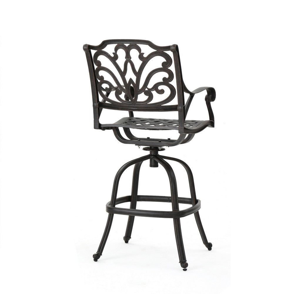 Outdoor Swivel Bar Height Chair | Ornate Bronze Aluminum Flared Base