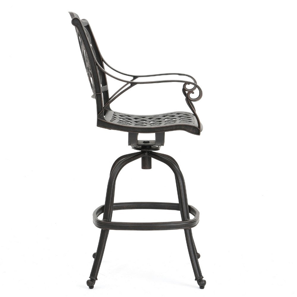 Outdoor Swivel Bar Height Chair | Ornate Bronze Aluminum Flared Base