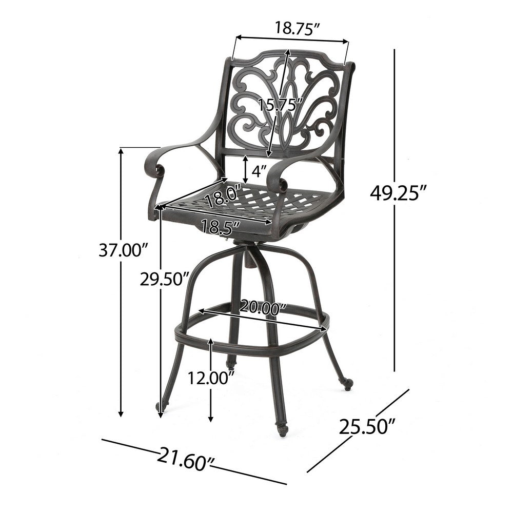 Outdoor Swivel Bar Height Chair | Ornate Bronze Aluminum Flared Base