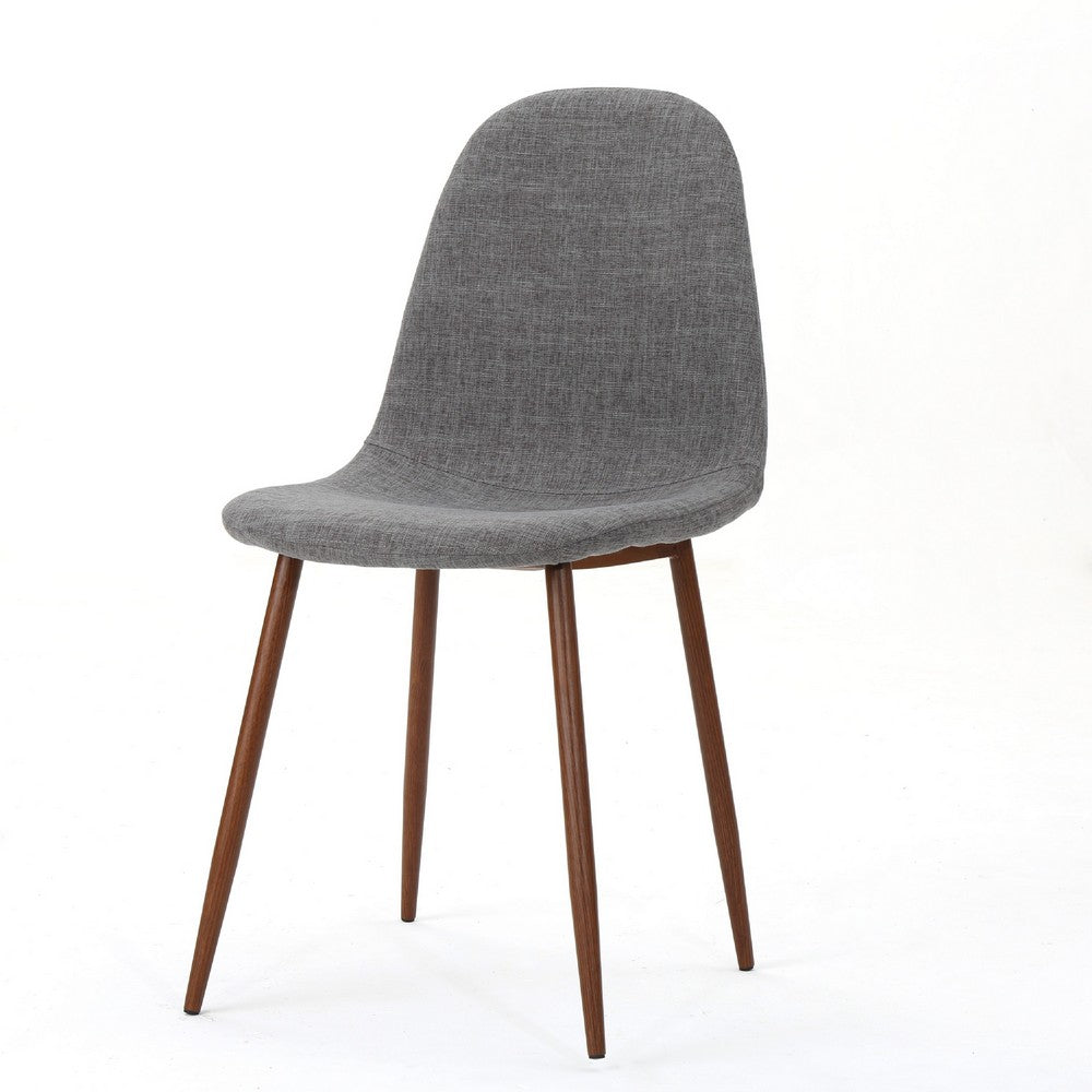 Dining Chair Set of 2 | Light Gray Seat and Back Cushion | Brown Metal