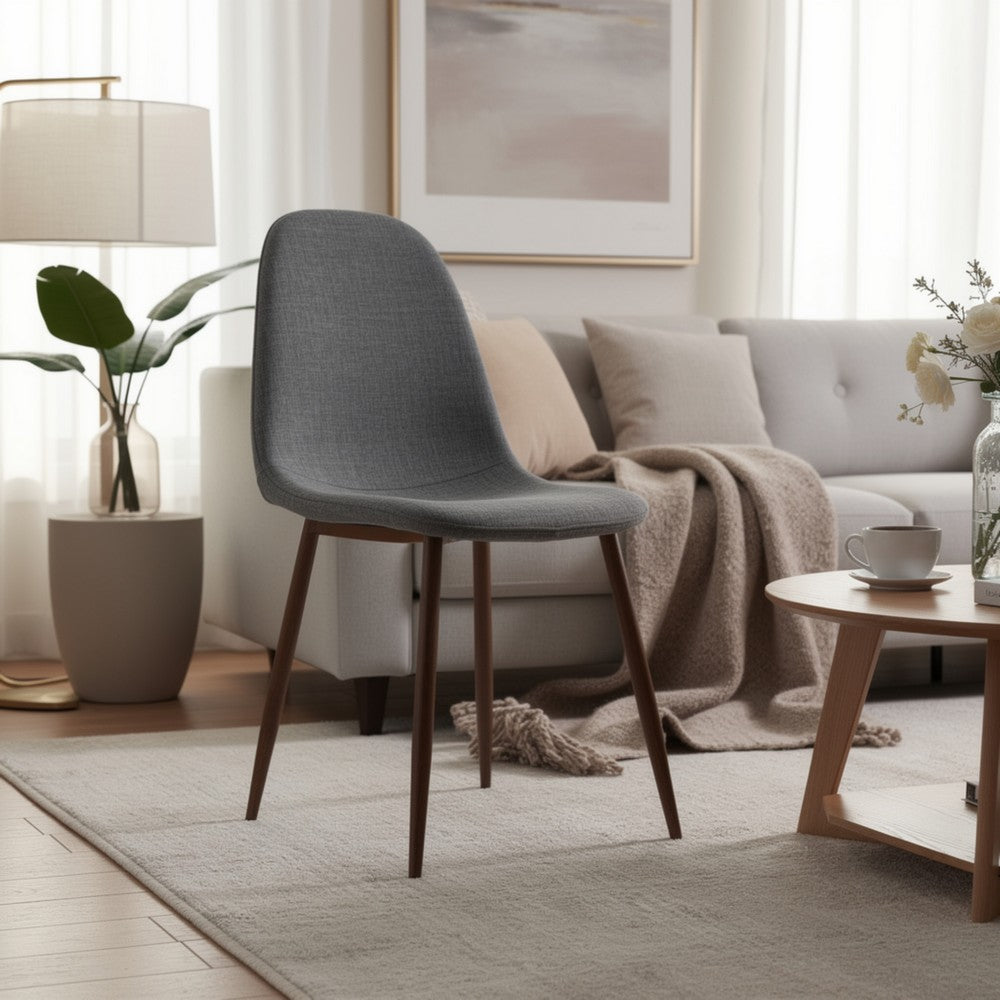Dining Chair Set of 2 | Light Gray Seat and Back Cushion | Brown Metal