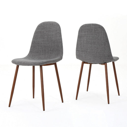 Dining Chair Set of 2 | Light Gray Seat and Back Cushion | Brown Metal