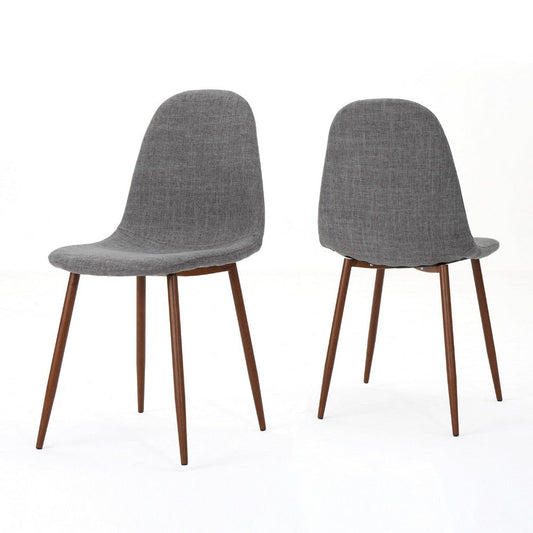 Dining Chair Set of 2 | Light Gray Seat and Back Cushion | Brown Metal