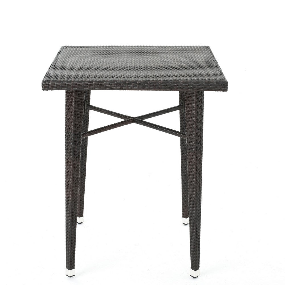 Outdoor Bar Table | 33" Square Top | Dark Brown Rattan Woven