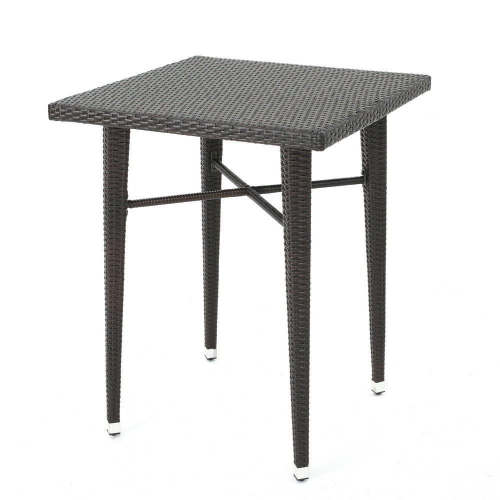 Outdoor Bar Table | 33" Square Top | Dark Brown Rattan Woven