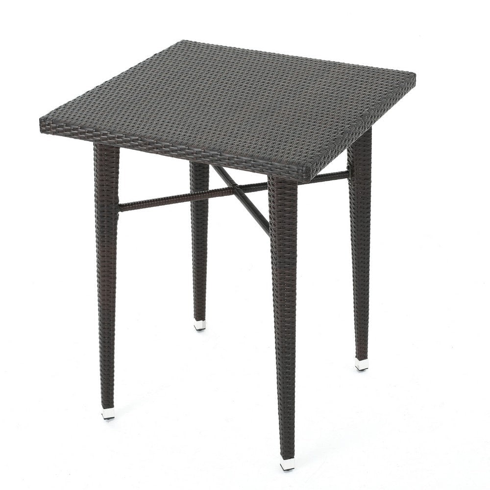 Outdoor Bar Table | 33" Square Top | Dark Brown Rattan Woven