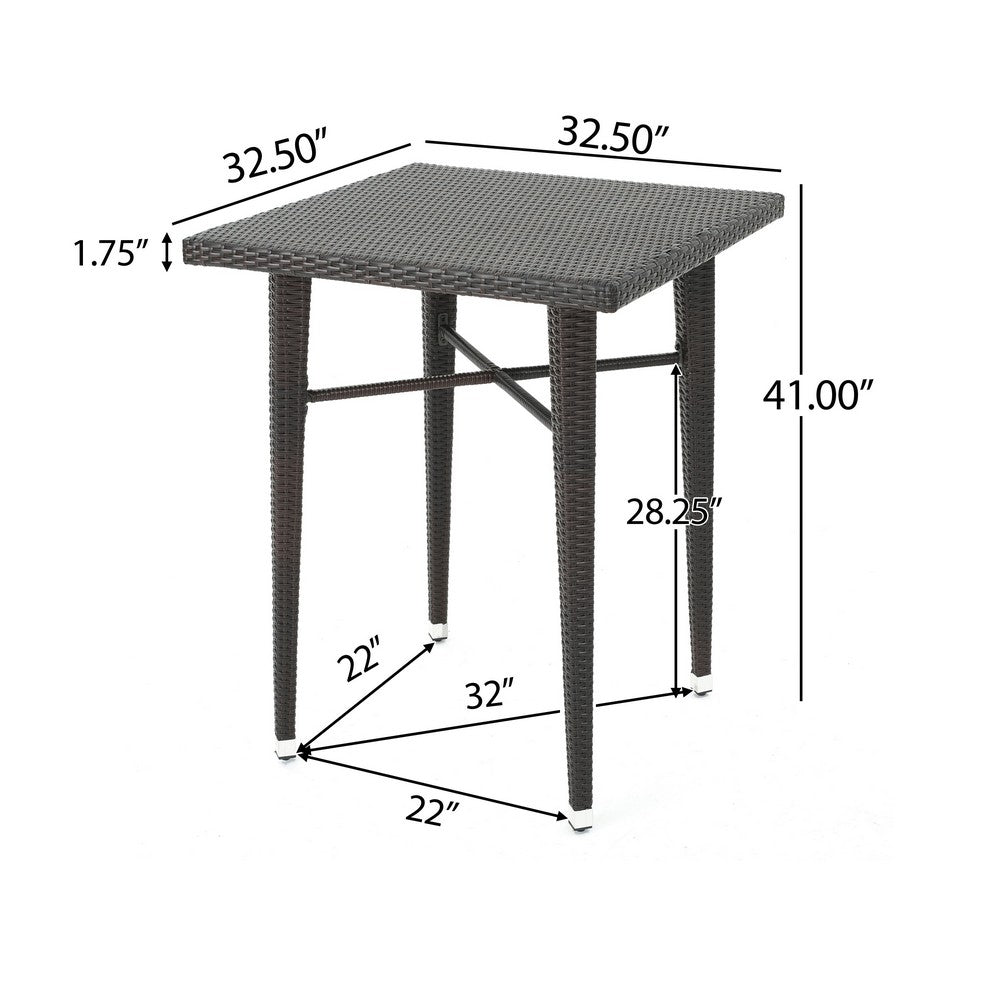 Outdoor Bar Table | 33" Square Top | Dark Brown Rattan Woven