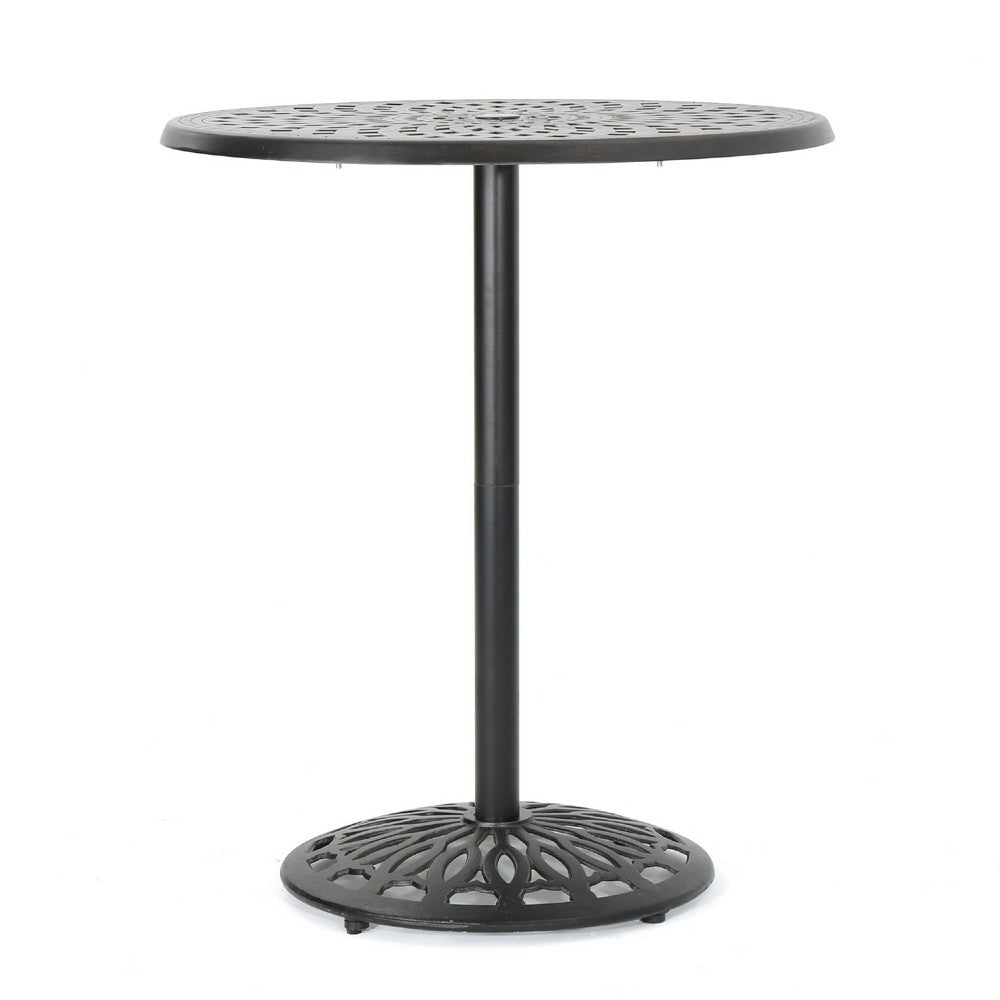 Outdoor Bar Table | 35" Round Carved Top | Antique Bronze Aluminum