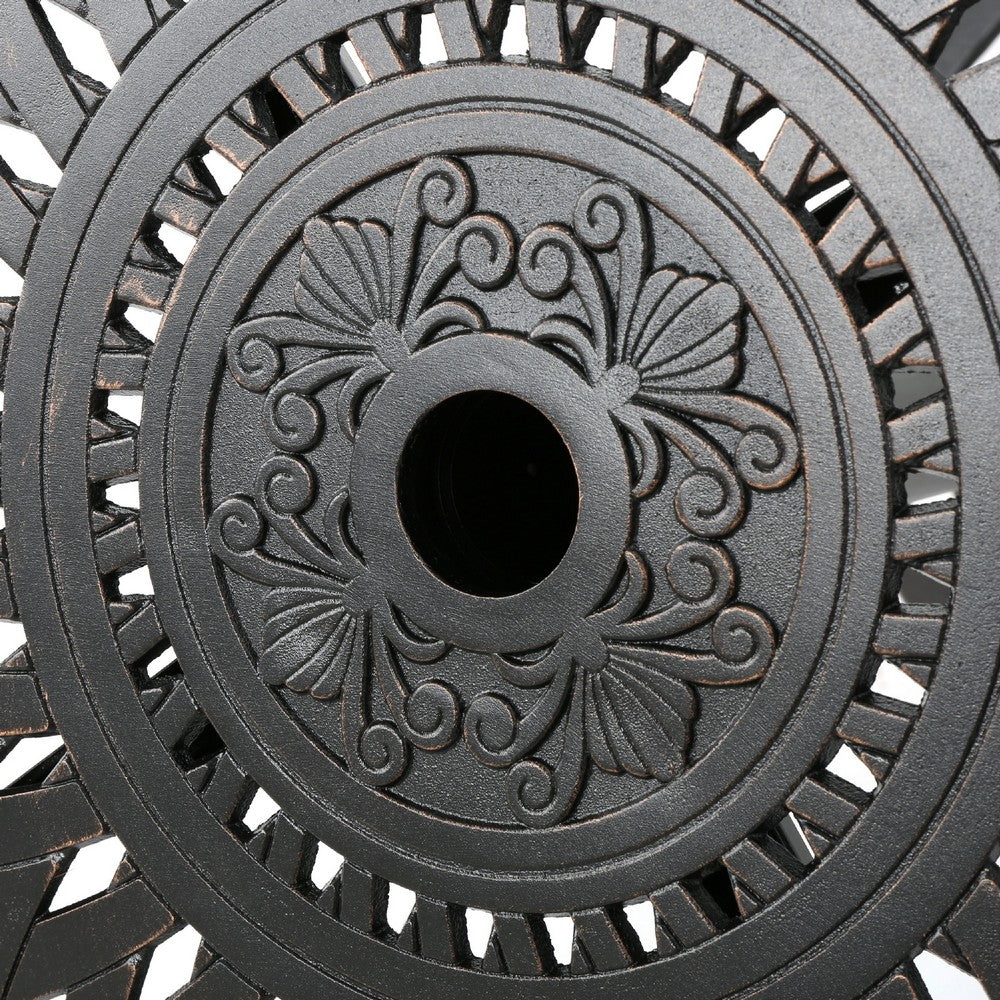 Outdoor Bar Table | 35" Round Carved Top | Antique Bronze Aluminum