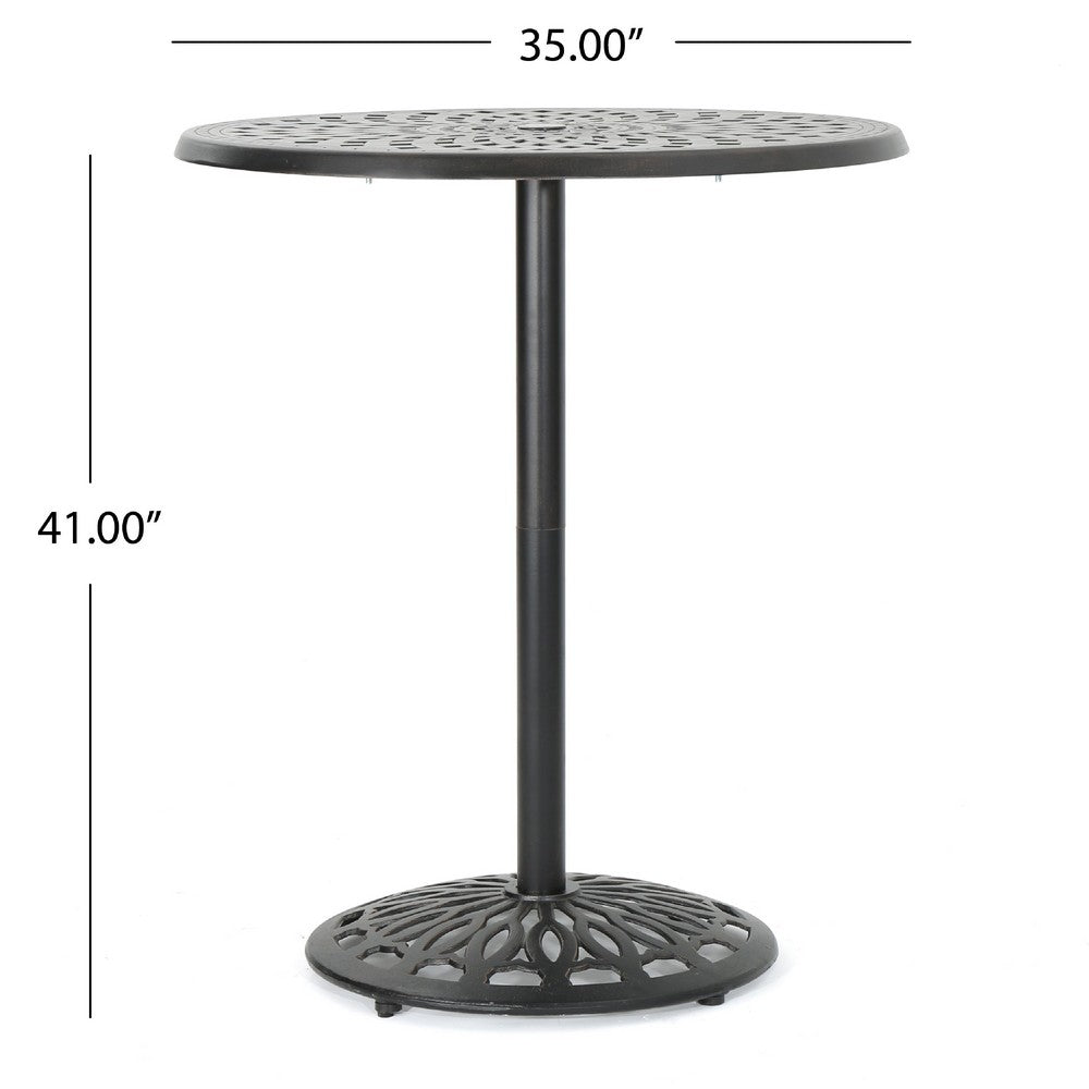 Outdoor Bar Table | 35" Round Carved Top | Antique Bronze Aluminum