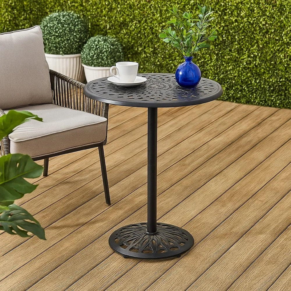 Outdoor Bar Table | 35" Round Carved Top | Antique Bronze Aluminum