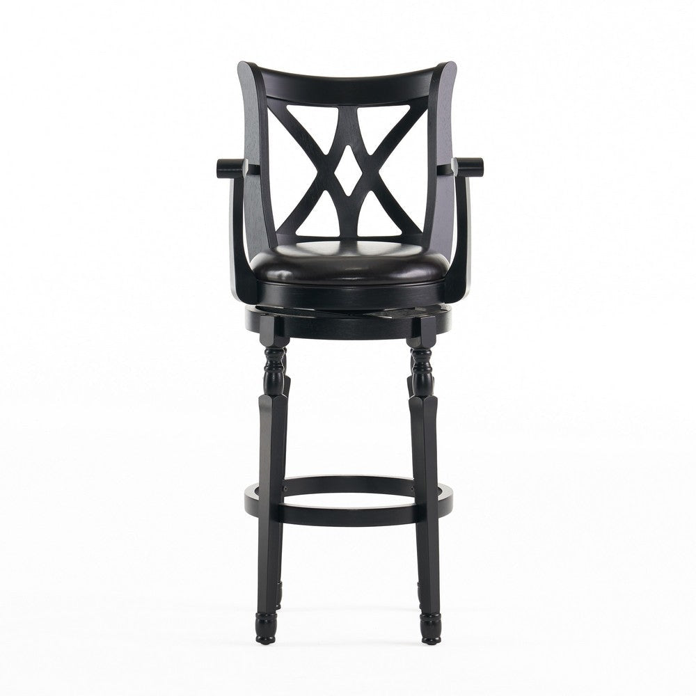 Modern Swivel Barstool Chair | Espresso Black Leather Seat Cushion BM335386