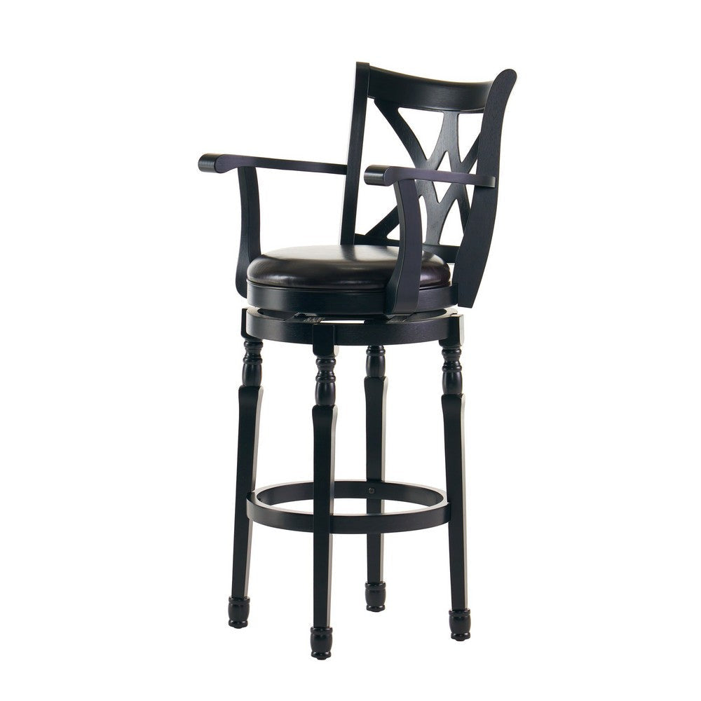 Modern Swivel Barstool Chair | Espresso Black Leather Seat Cushion