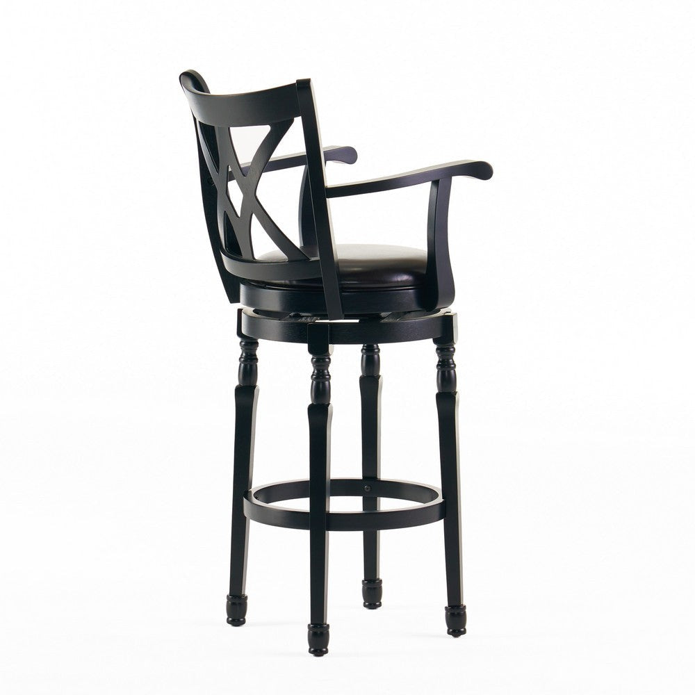 Modern Swivel Barstool Chair | Espresso Black Leather Seat Cushion BM335386
