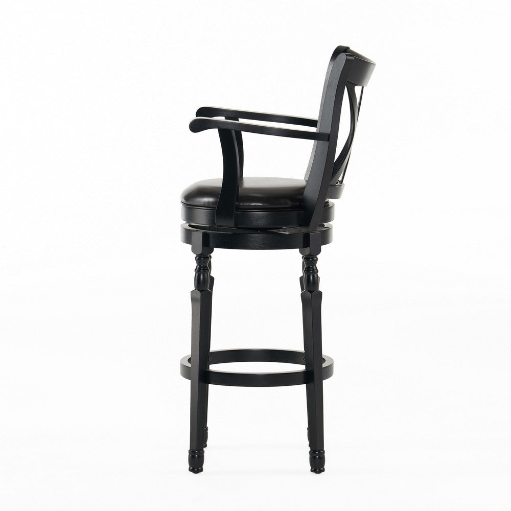 Modern Swivel Barstool Chair | Espresso Black Leather Seat Cushion BM335386