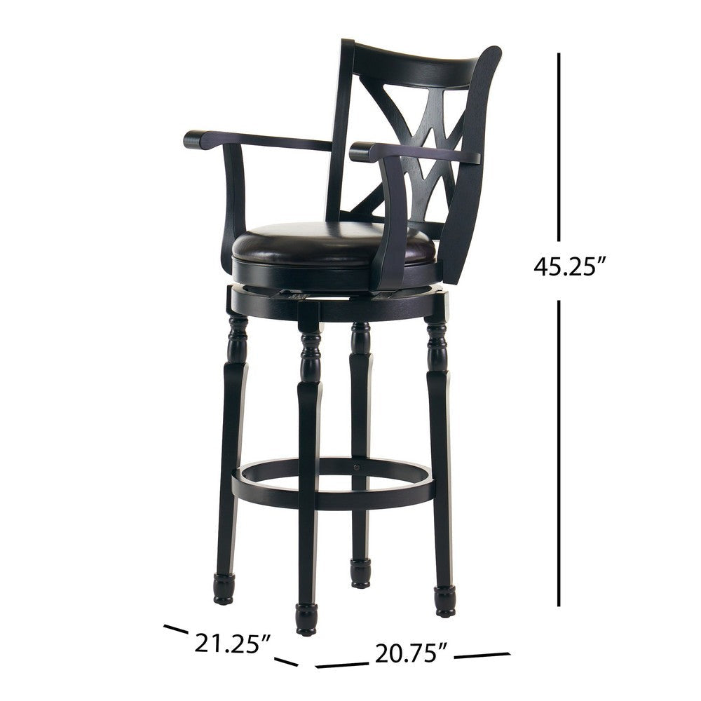Modern Swivel Barstool Chair | Espresso Black Leather Seat Cushion BM335386